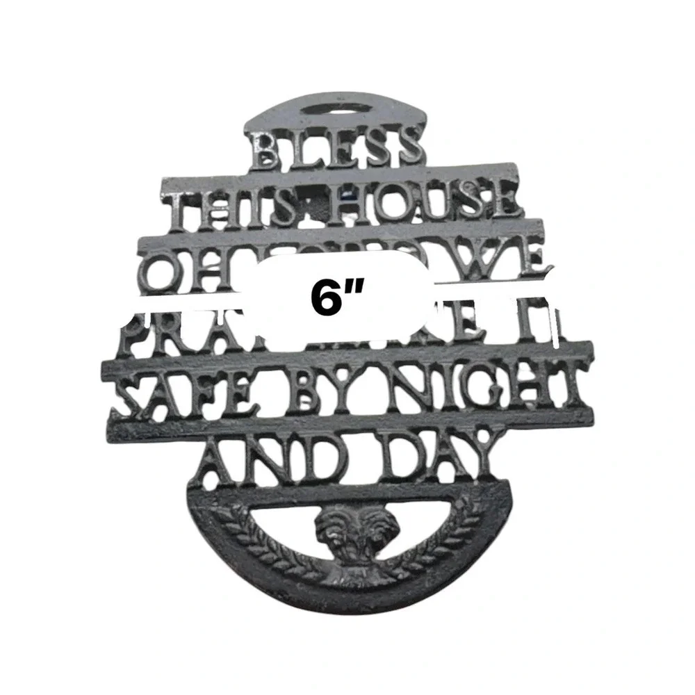 Vintage Black Cast Iron Bless This House Wall Plaque Religious Home Decor 7.5in
